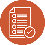 An orange circle with a piece of paper and a checkbox logo