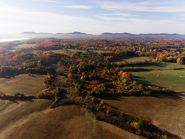 An aerial shot of the sanctuary in the fall