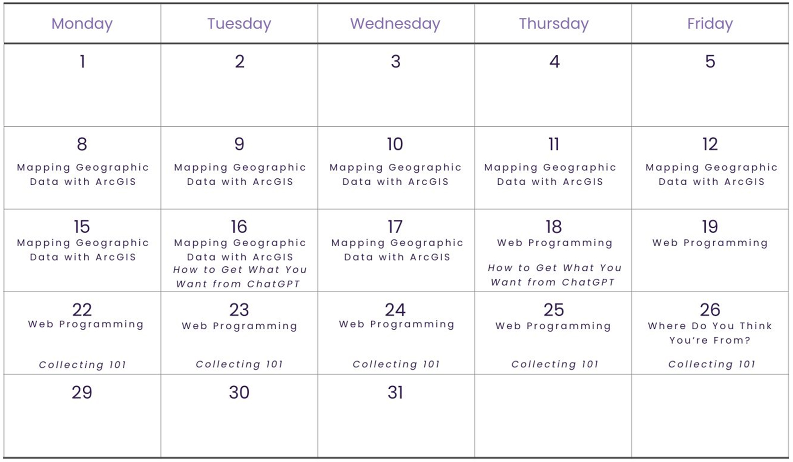A calendar of events with the date described in the text on the page