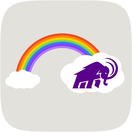 clouds and a rainbow with a mammoth