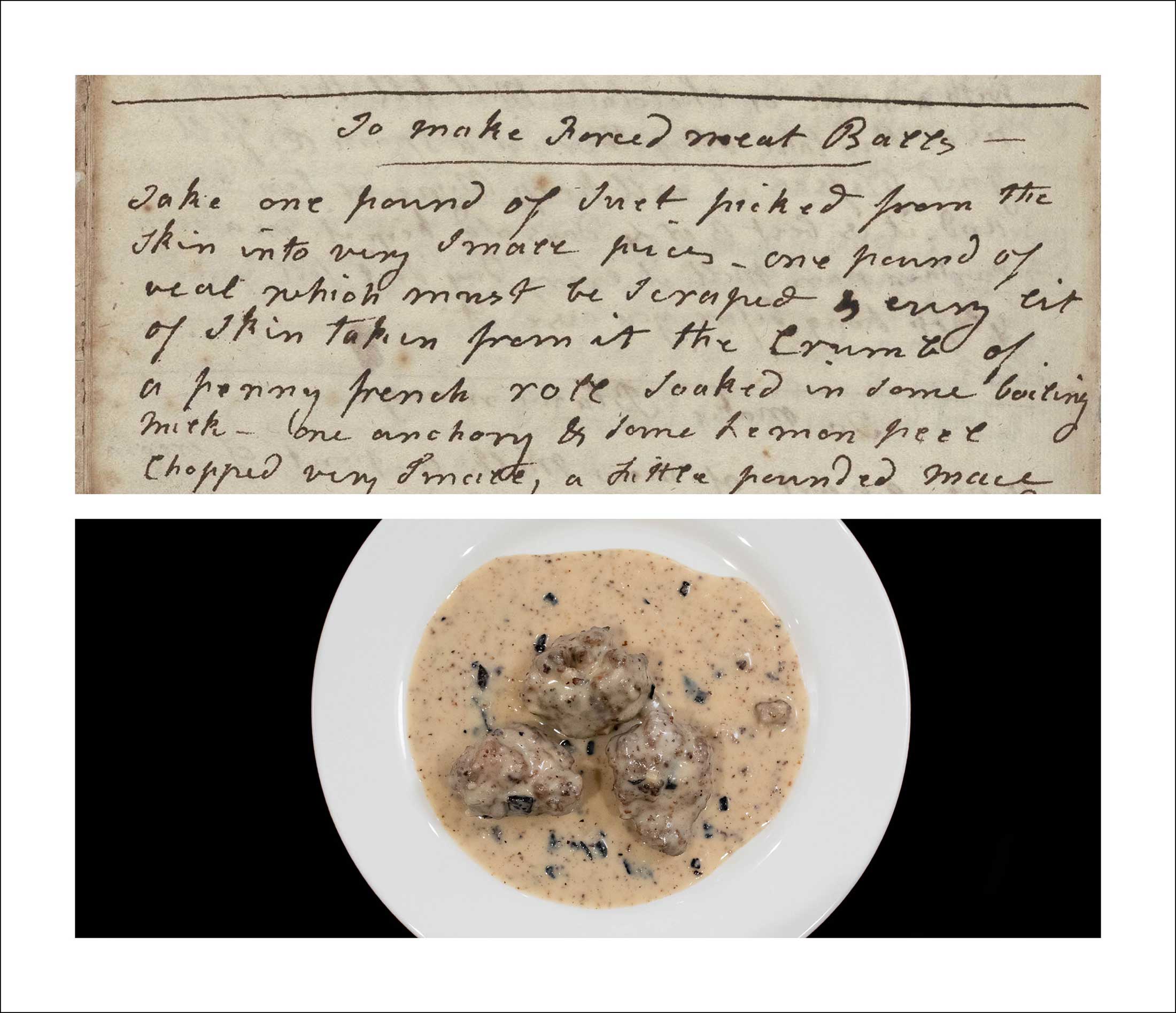 A bowl of food positioned beneath a historical document
