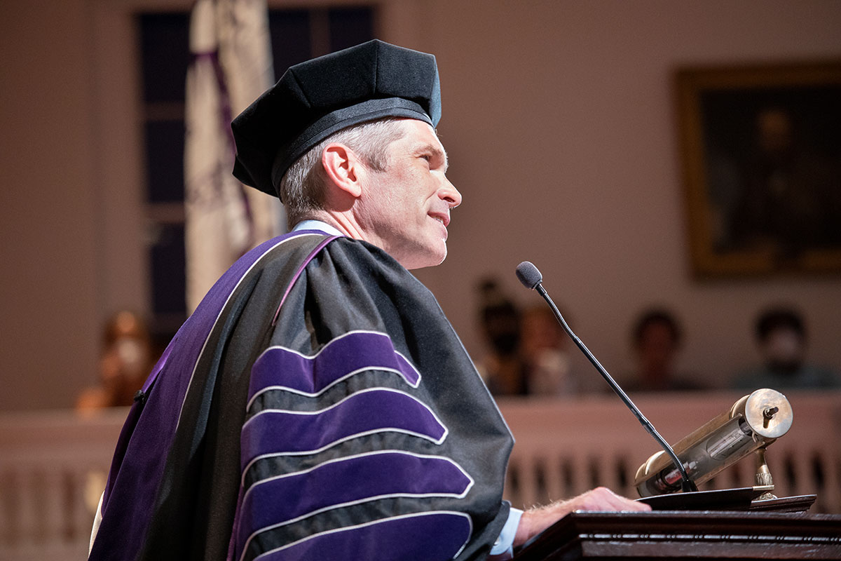 President Michael Elliott addressing the Class of '26 during Convocation.