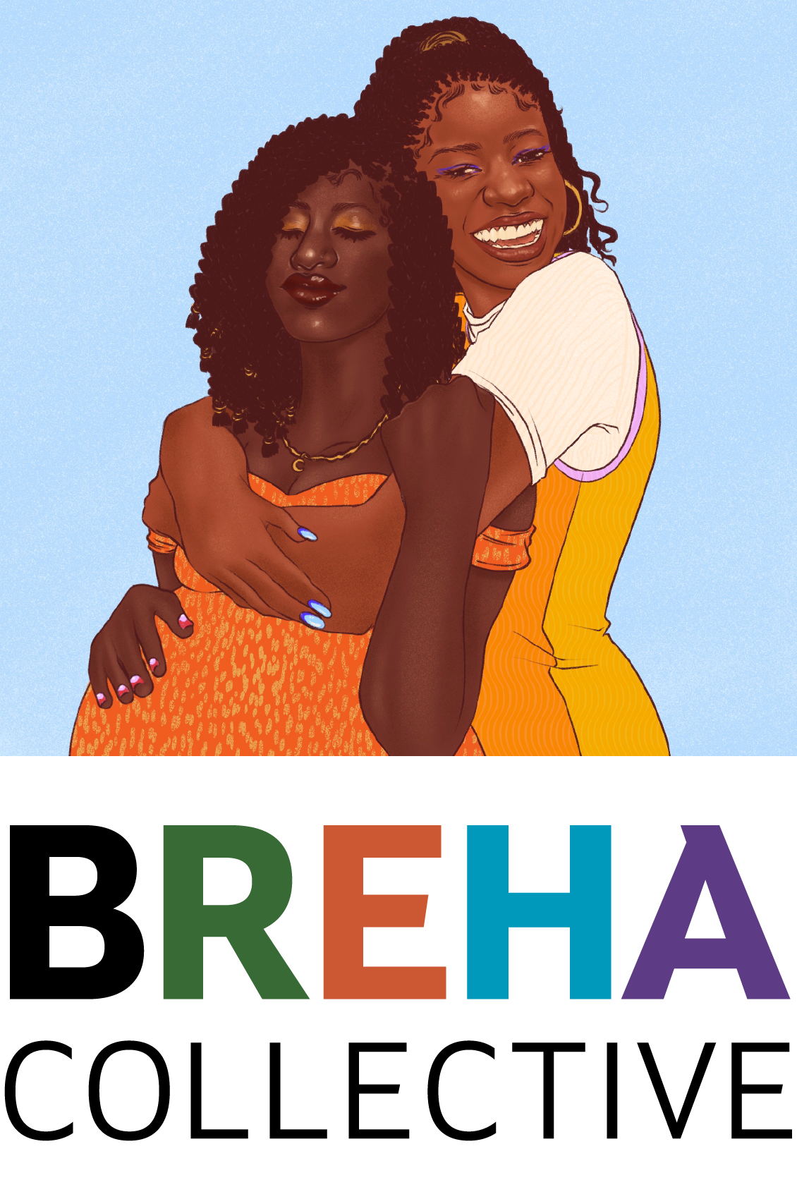 BREHA Collective logo showing a Black woman embracing another Black woman who holds a hand to her belly