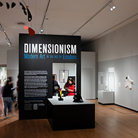 The Mead Art Museum with a large wall that says Dimensionalism