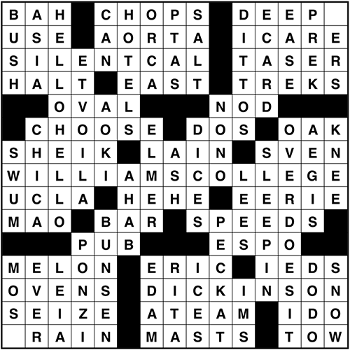 A completed crossword puzzle