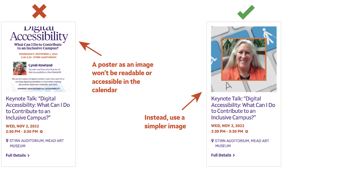 instructional image showing that uploading a poster to the calendar results in an awkwardly cropped image