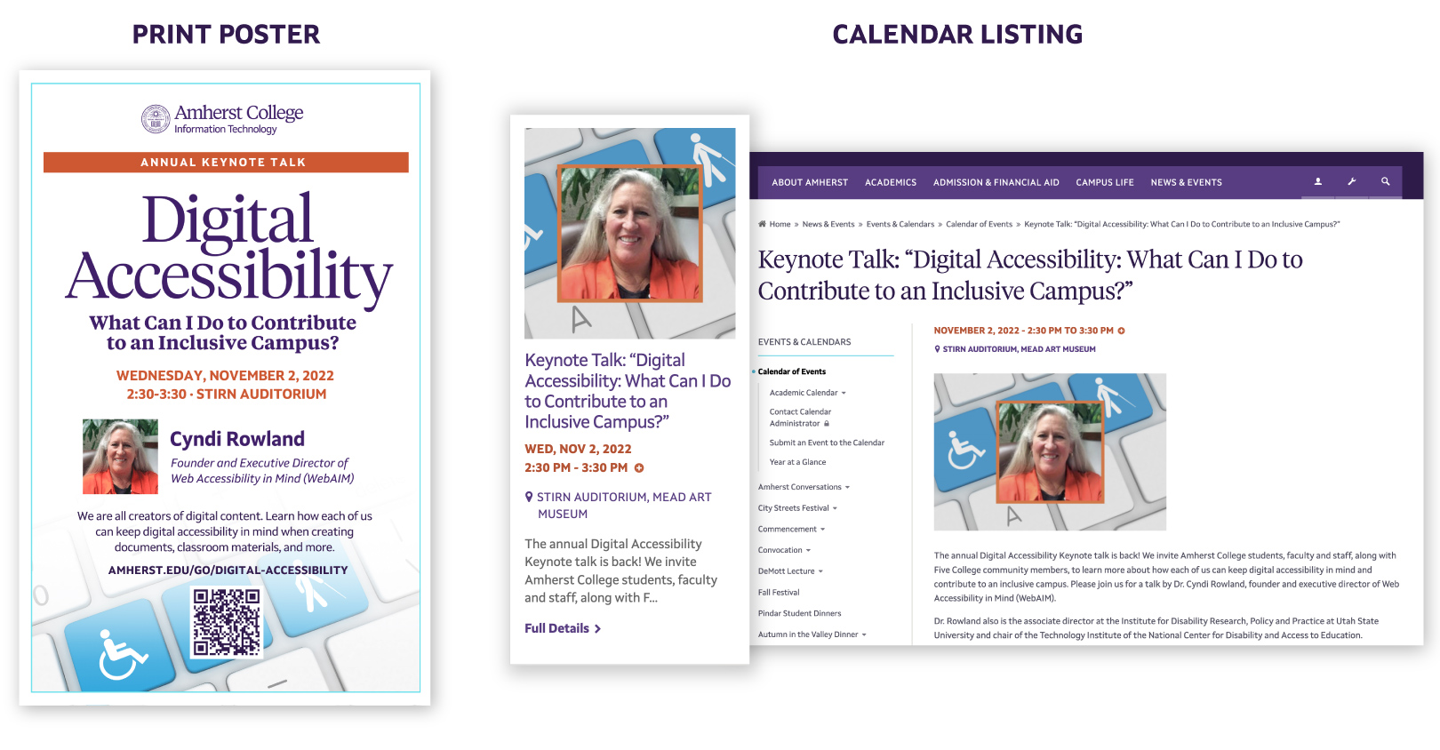 screenshot of a poster and calendar posts promoting a talk on Digital Accessibility