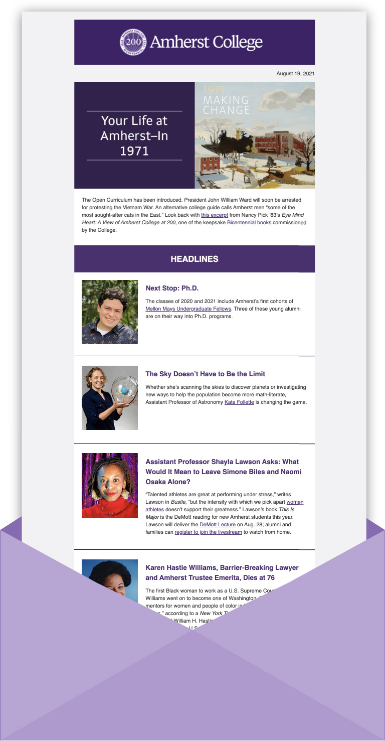 screenshot of an issue of the e-News email in an envelope