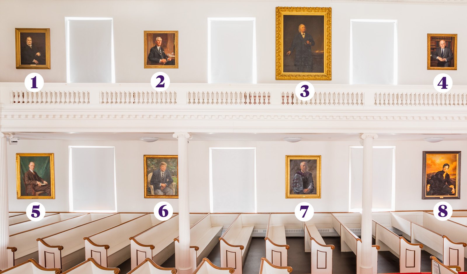 portraits hanging on the north interior wall of Johnson Chapel