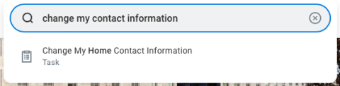 Screenshot of a Workday search for "Change my home contact information"